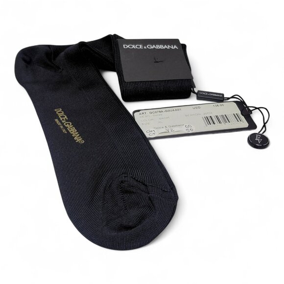 Dolce & Gabbana Men’s Silk Socks Black XL Made in Italy NWT Luxury Designer 0004 - Picture 3 of 11